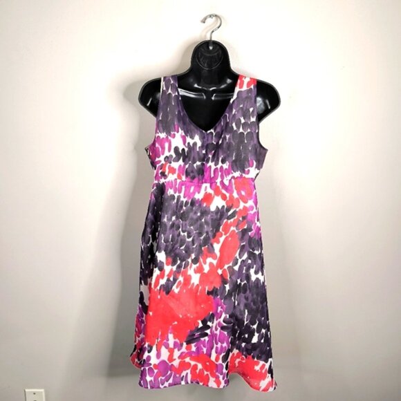 Vila Abstract Floral Garden Barbie Empire Waist Chiffon Chic Glam Summer Dress L - Picture 2 of 8